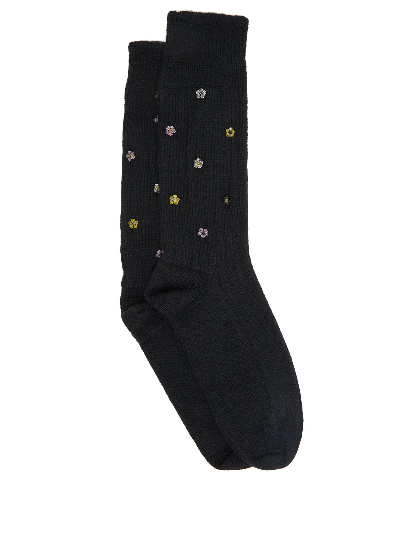 Cecilie Bahnsen Bead-embellished Wool-blend Socks In Black Yellow ...