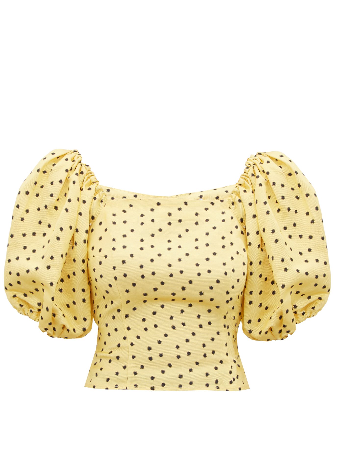 white polka dot puff sleeve top