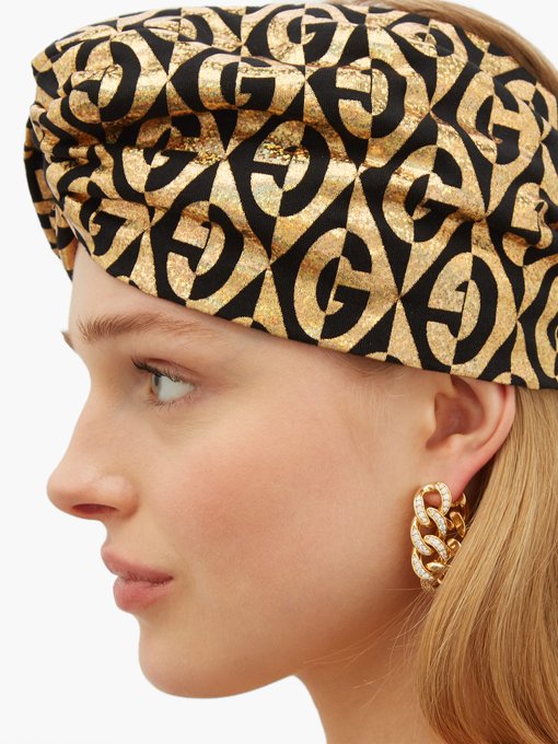 Metallic logo-print turban headband 