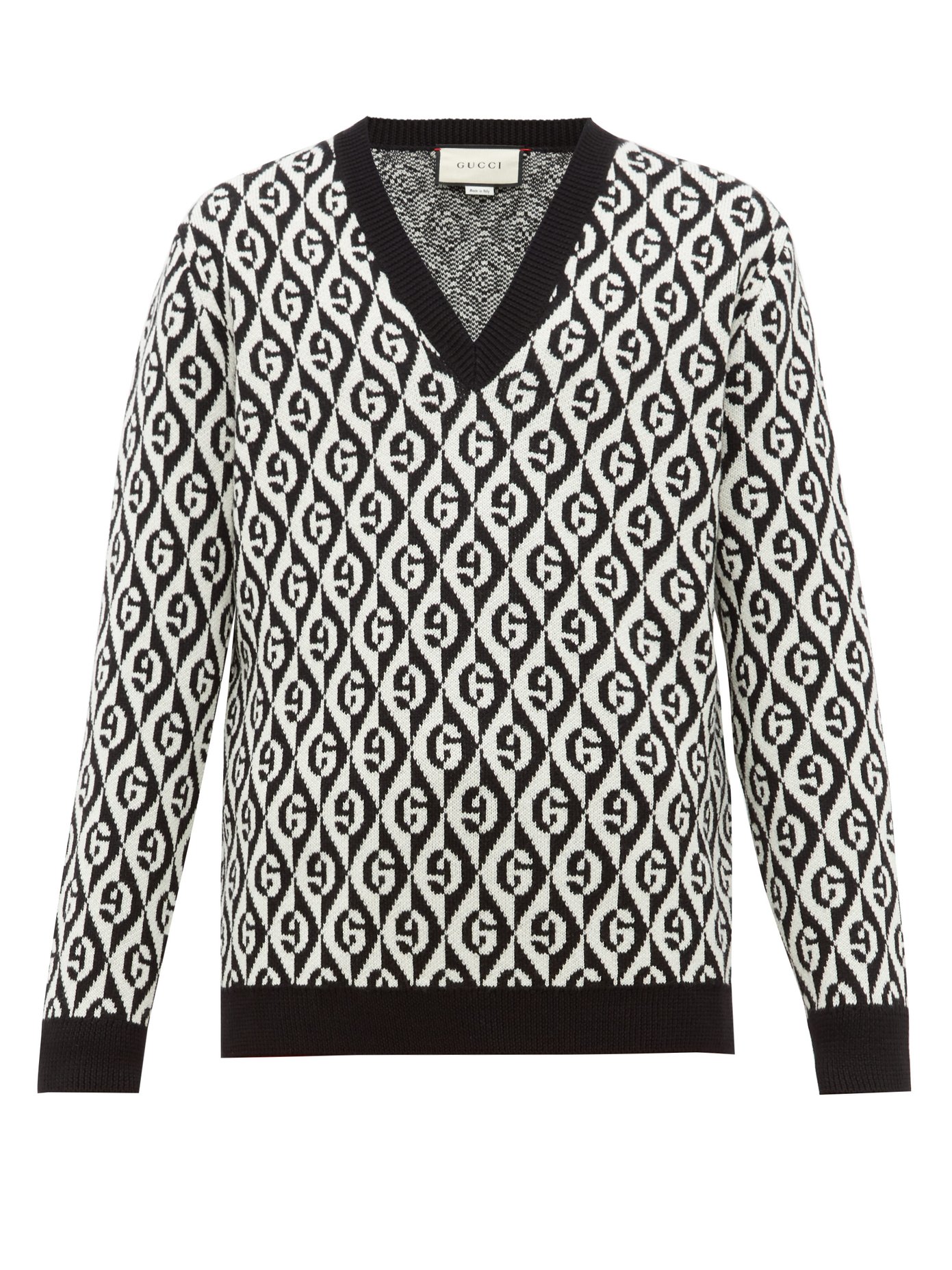 Rhombi-jacquard pattern wool sweater 