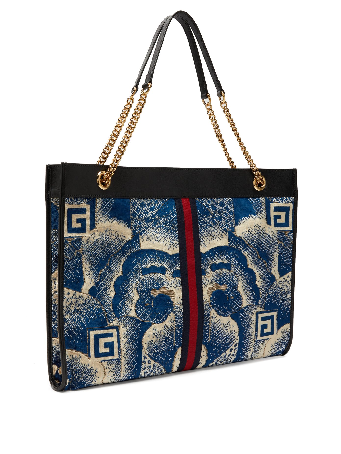 Gucci Rajah Cloud-Print Velvet And Leather Tote Bag In Blue: | ModeSens