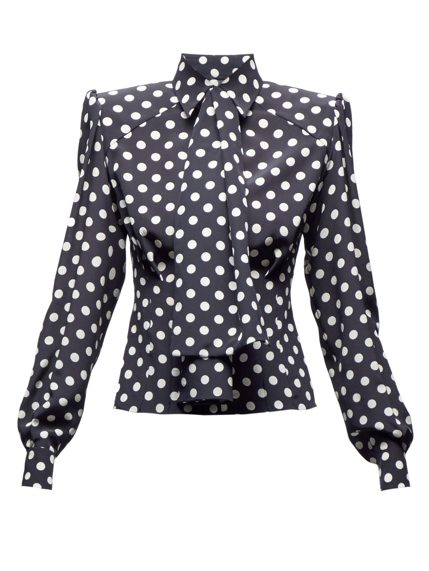 black and white polka dot blouse with bow