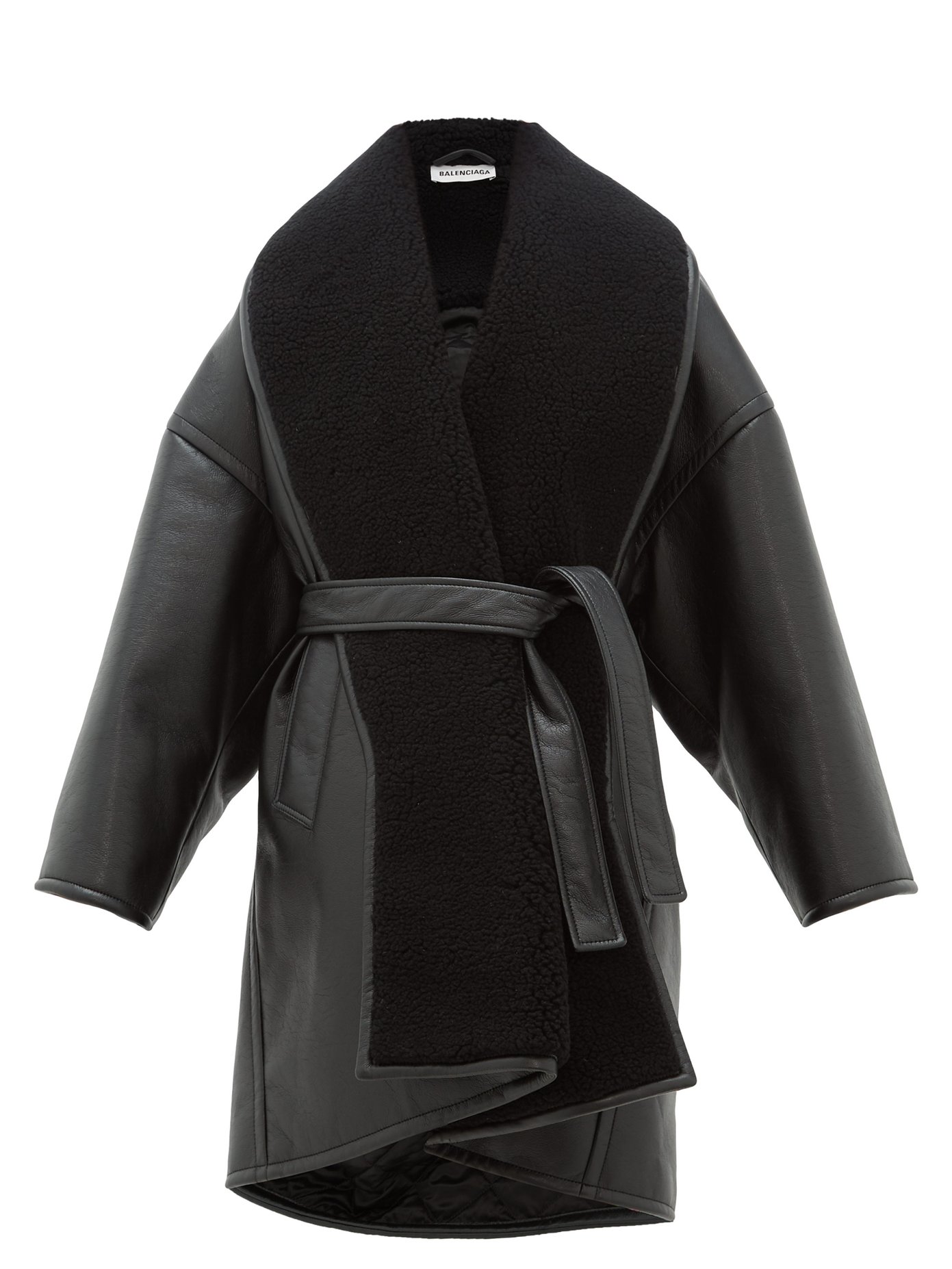 Oversized faux-leather wrap coat