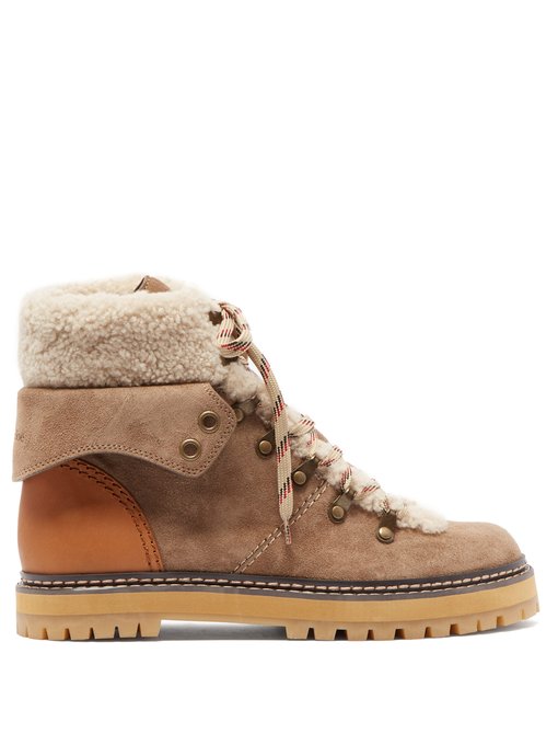 Shearling-lined suede hiking boots 