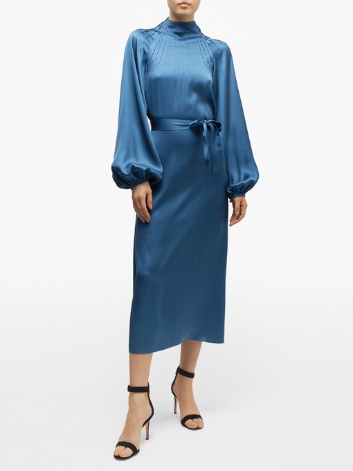 Pintucked silk-satin midi dress | Rochas | MATCHESFASHION UK