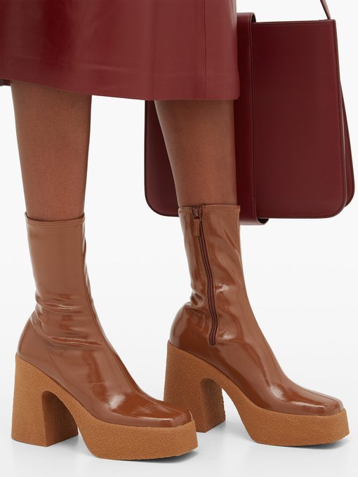 square up patent faux leather boot