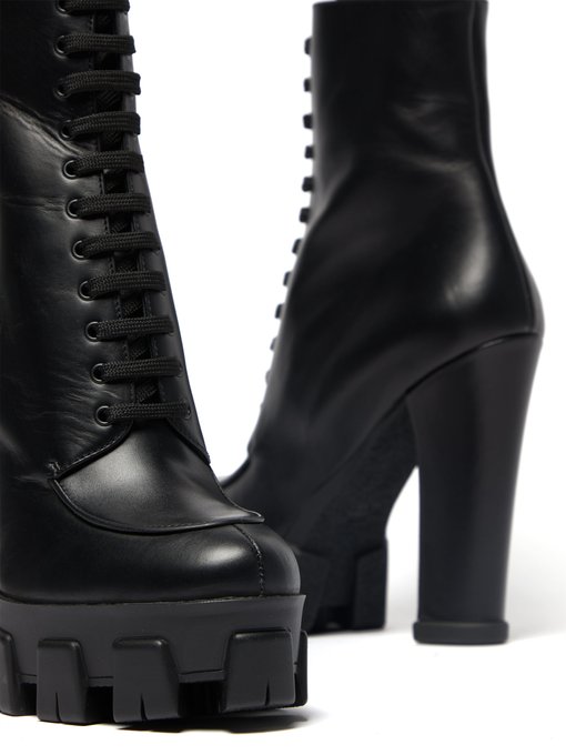 laced leather booties prada
