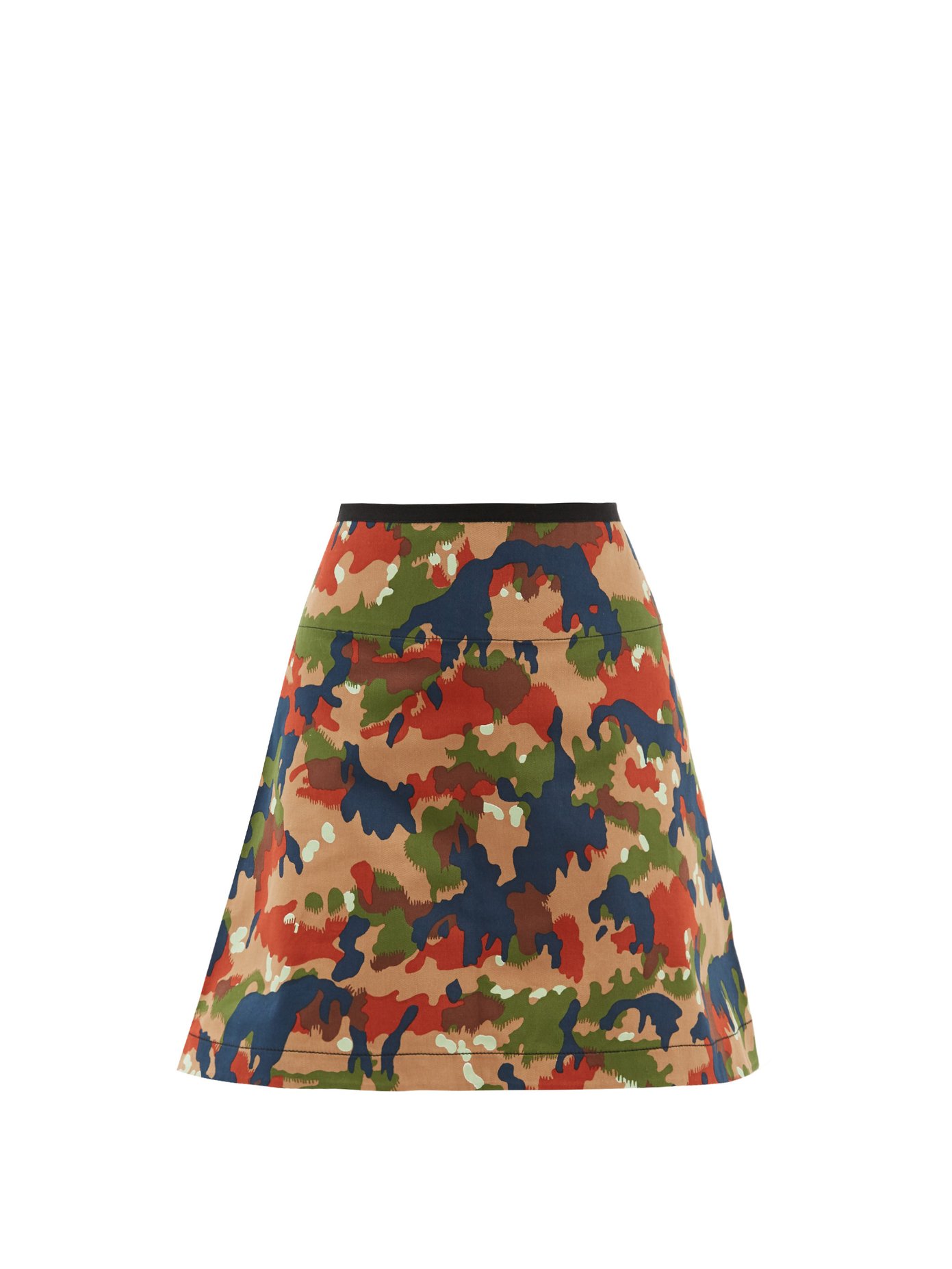 Camouflage-print cotton mini skirt