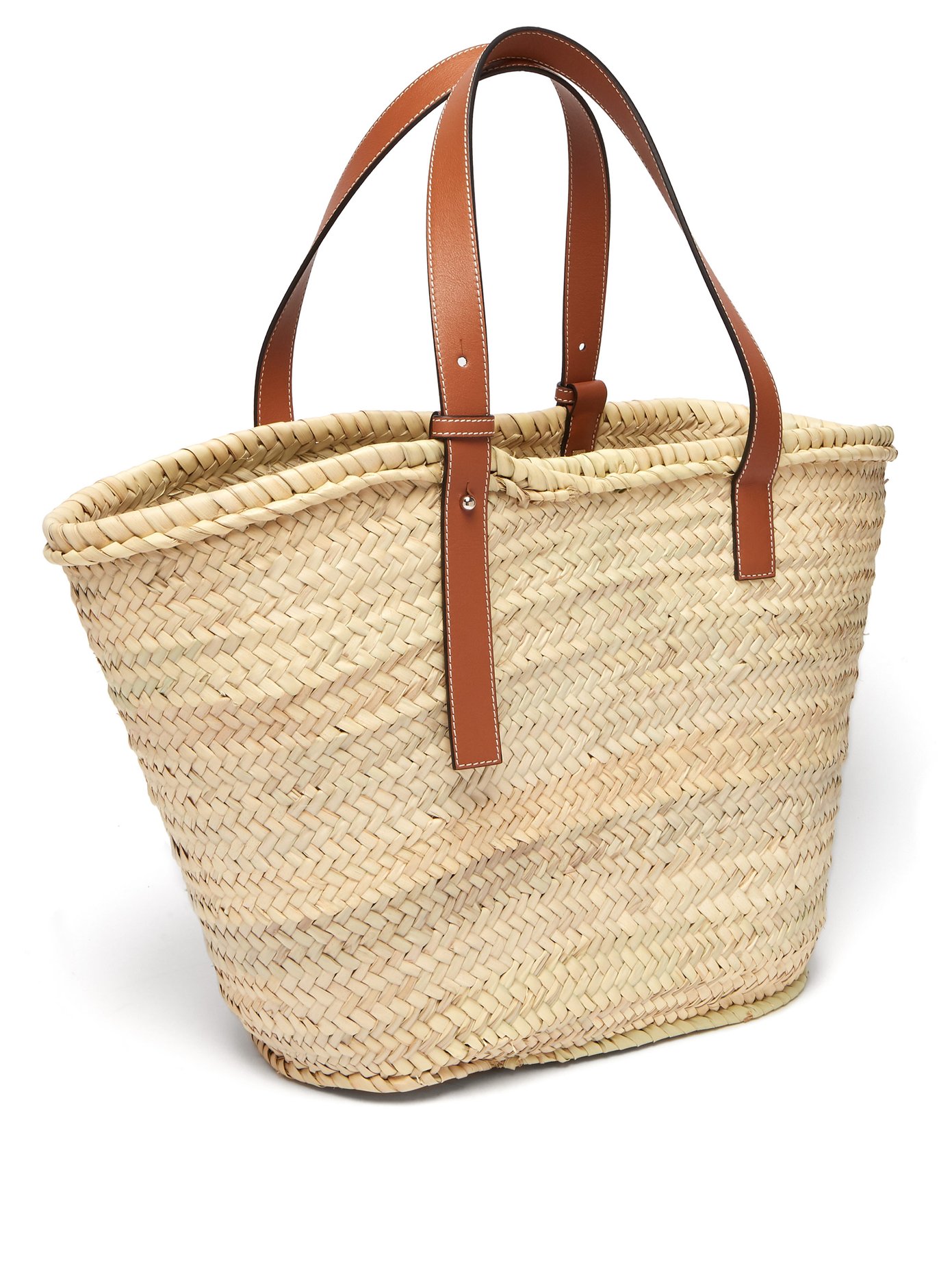 Loewe Leather-Trimmed Woven Raffia Medium Basket Bag In Natural/Tan ...