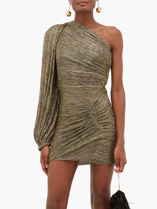 metallic one shoulder dress