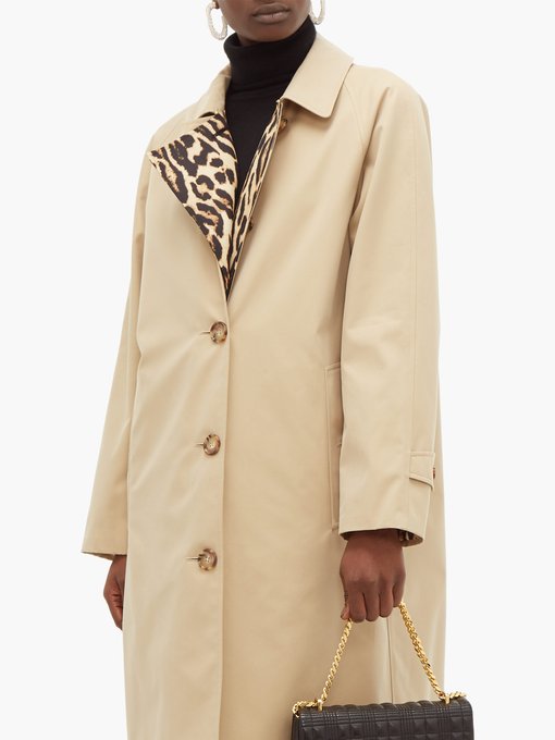 Leopard-print lined cotton trench coat 