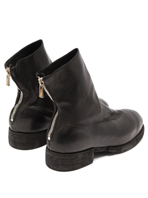back zip leather boots