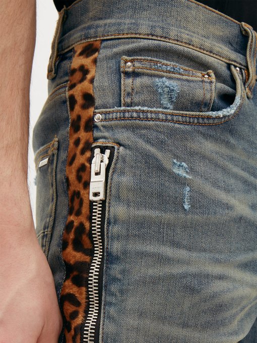 leopard print distressed jeans