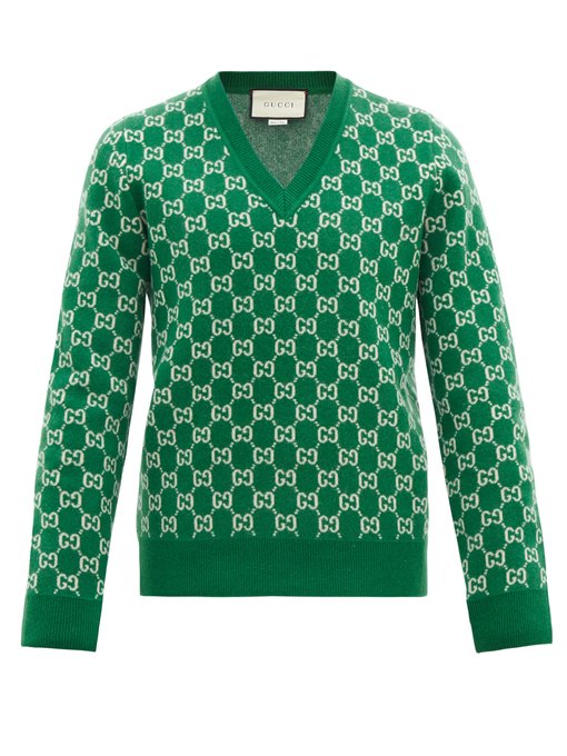 V Neck Gg Jacquard Wool Blend Sweater Gucci Matchesfashion Fr