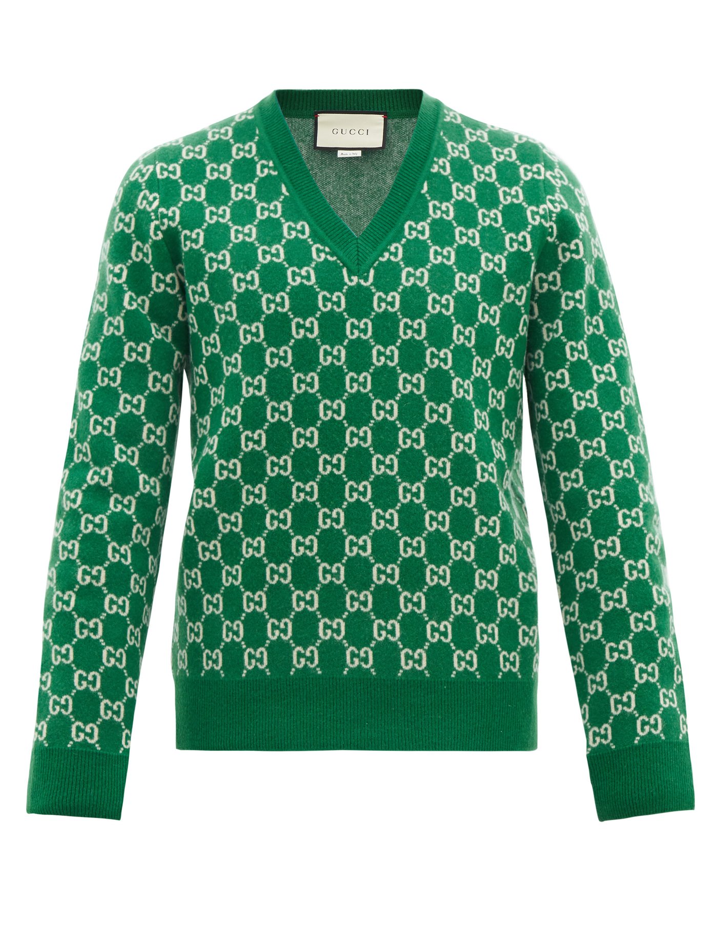 V-neck GG-jacquard wool-blend sweater 