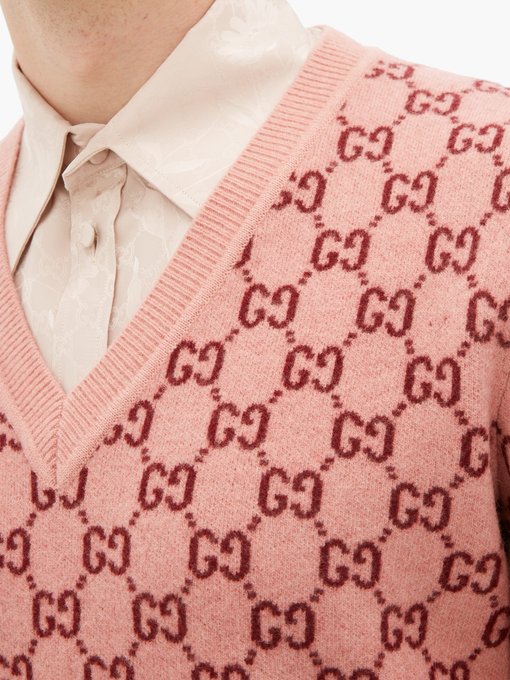 Gg Monogram Felted Wool Blend V Neck Sweater Gucci Matchesfashion Uk