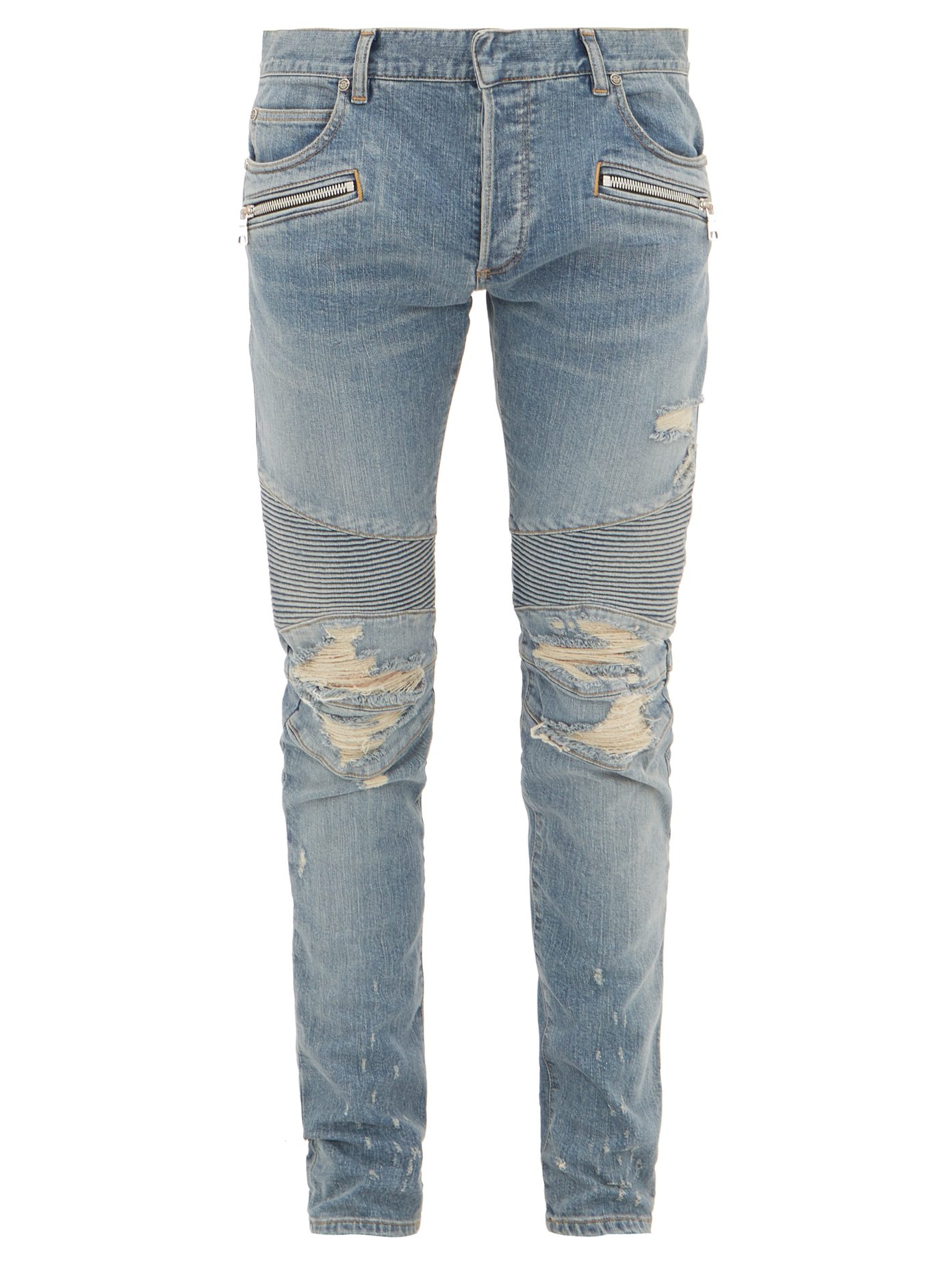 balmain distressed biker jeans