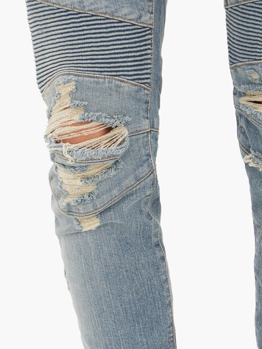 balmain ripped biker jeans