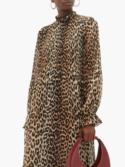 ganni georgette dress leopard