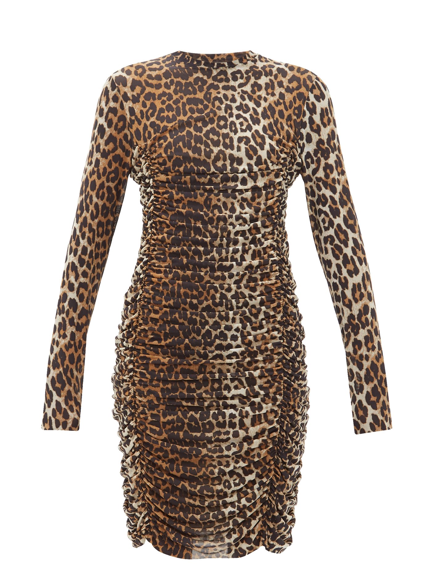 ganni leopard print mesh dress