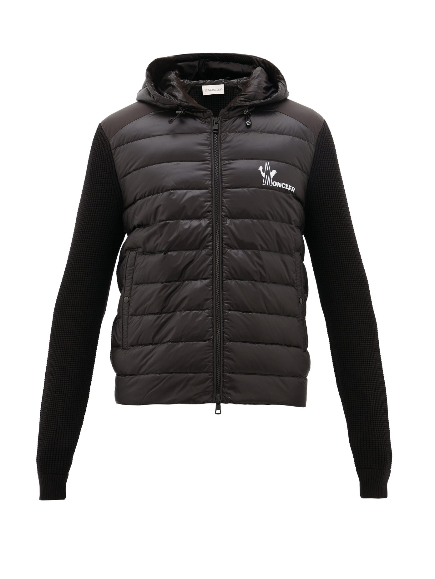 Knitted-panel quilted down jacket 