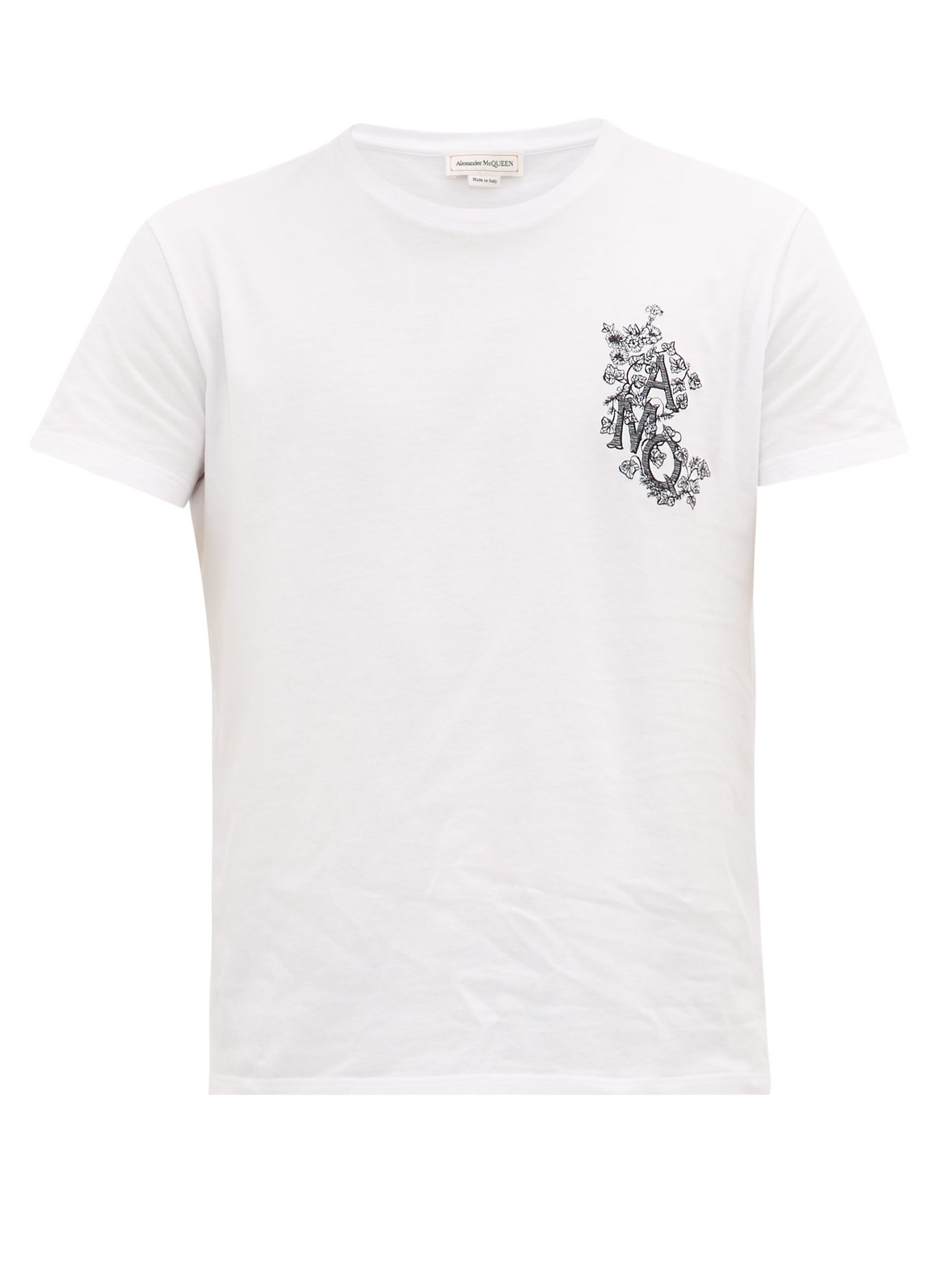 AMQ-embroidered cotton-jersey T-shirt 