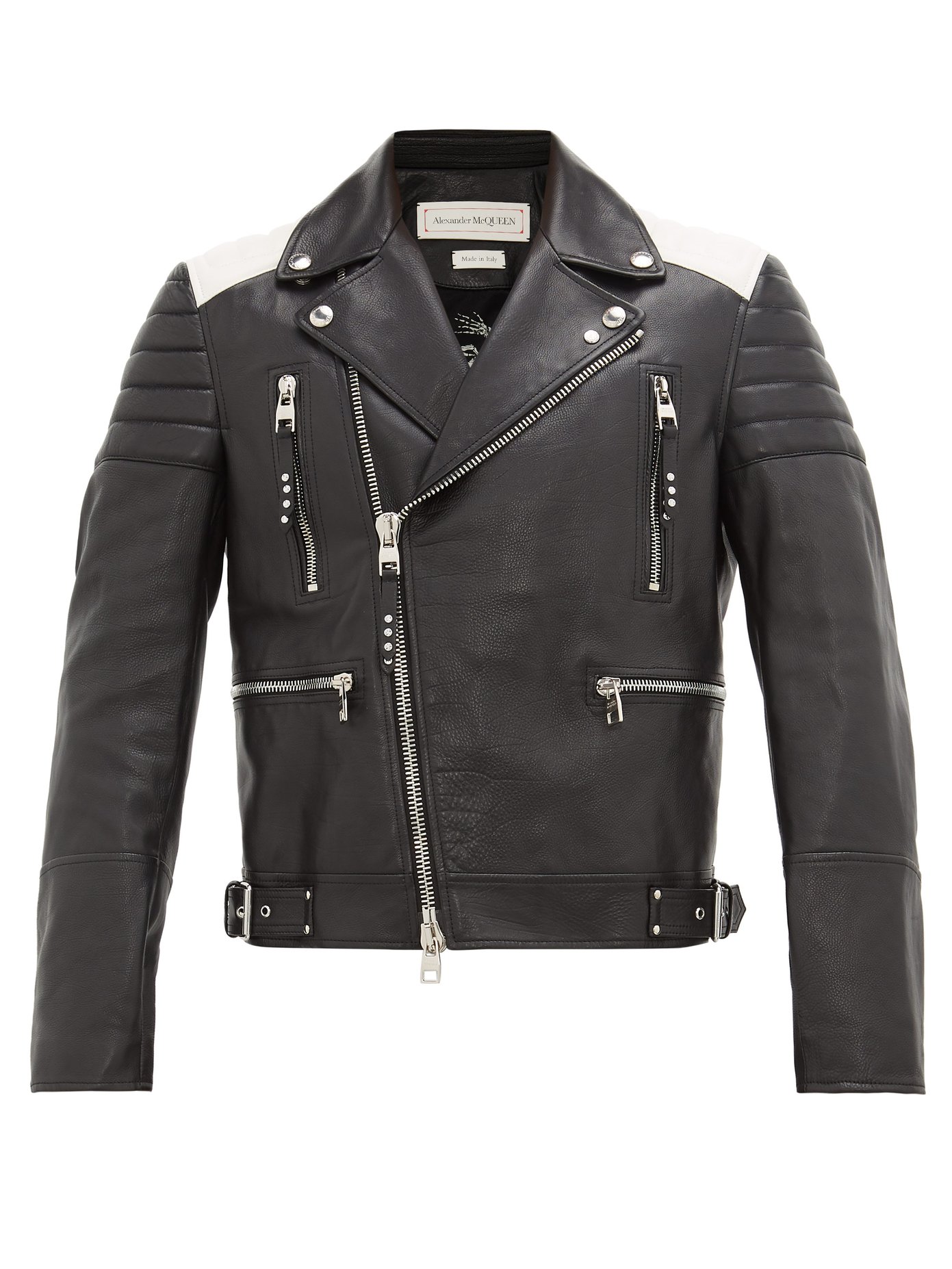 Quilted-panel leather biker jacket 
