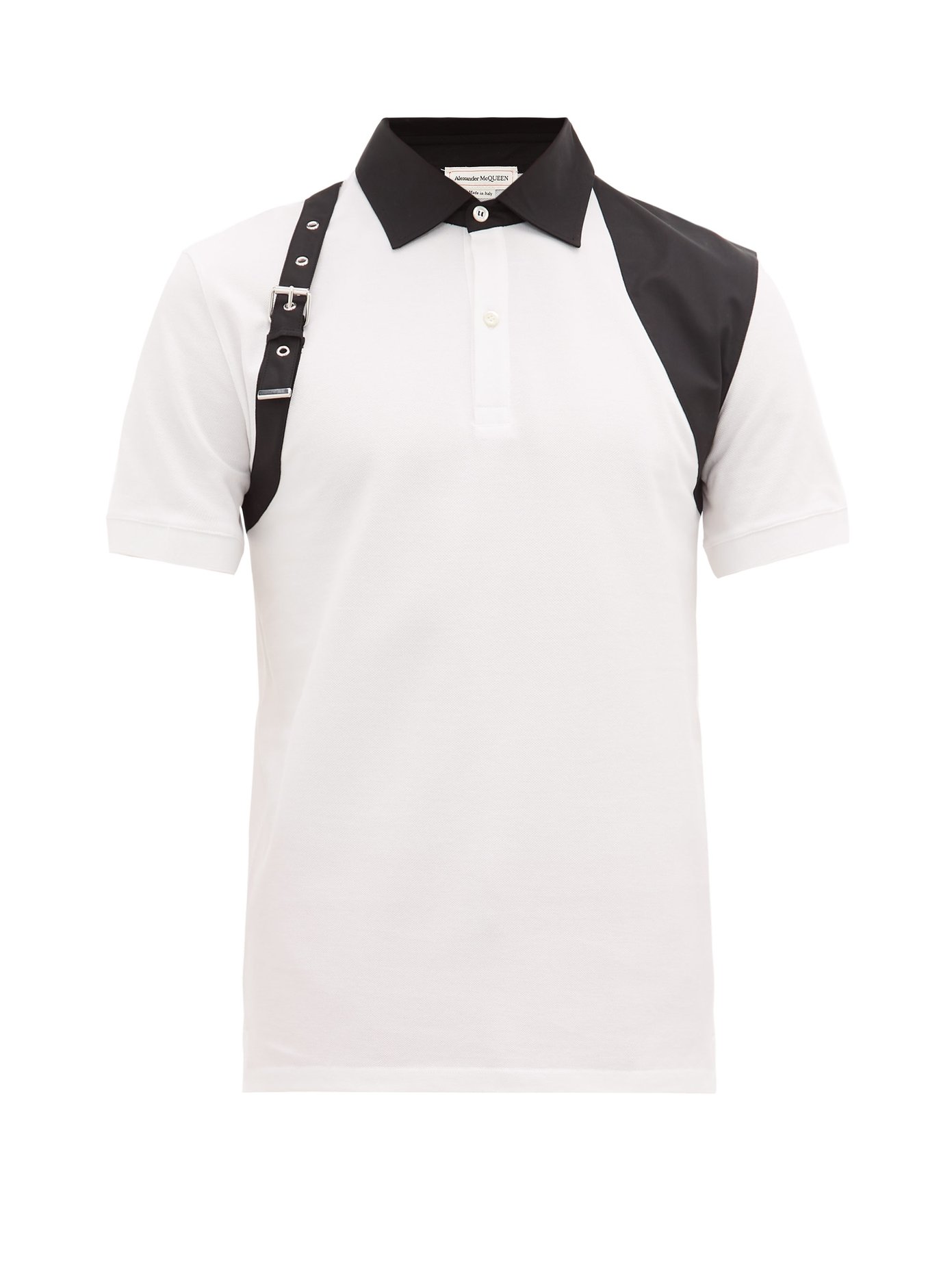 Harness-trim cotton-piqué polo shirt 