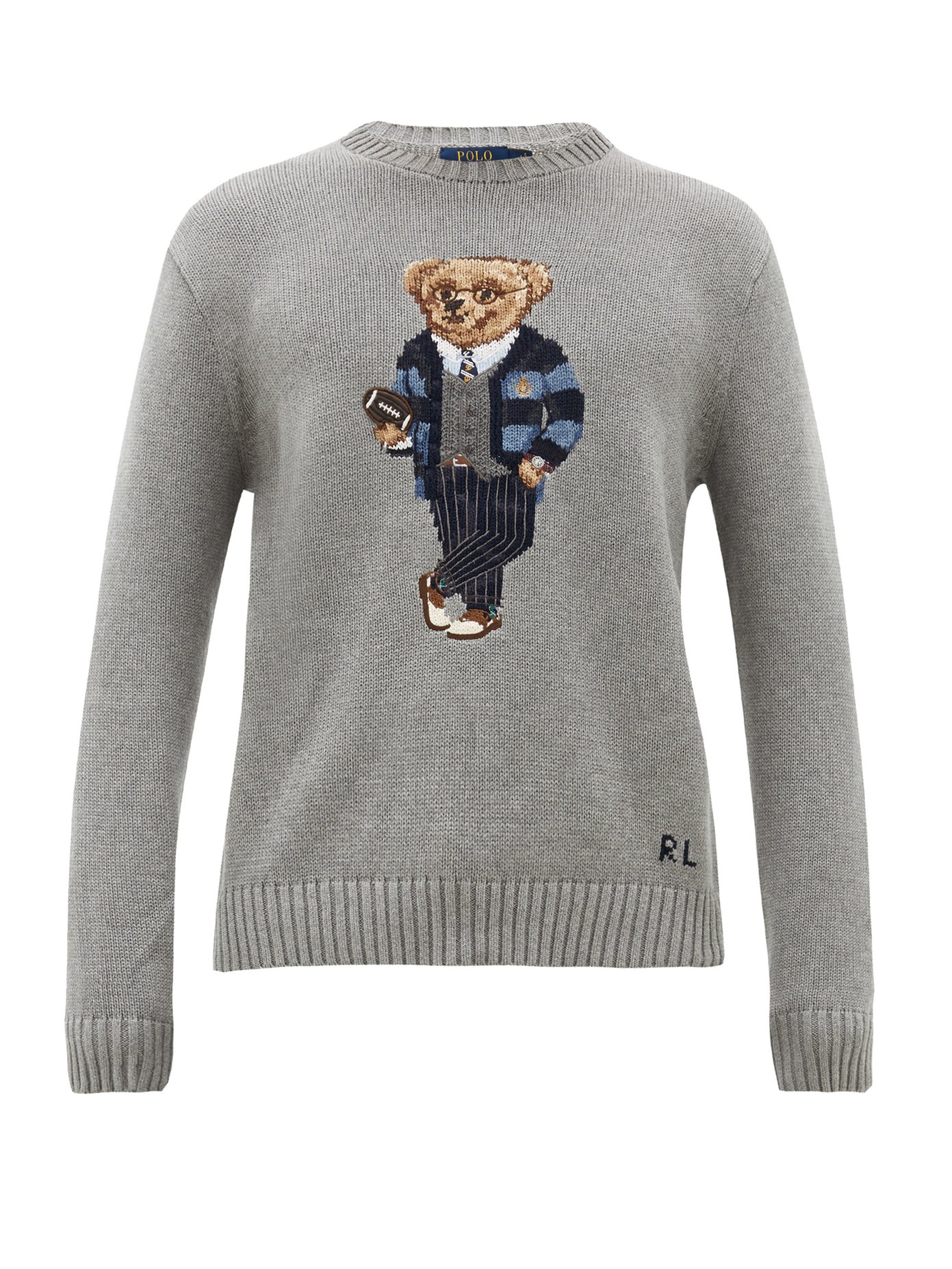 Bear-embroidered cotton-knit sweater 