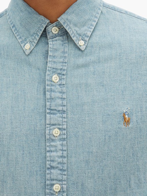 Slim-fit logo-embroidered chambray 