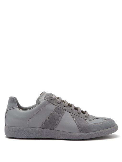 Replica suede-panel leather trainers 