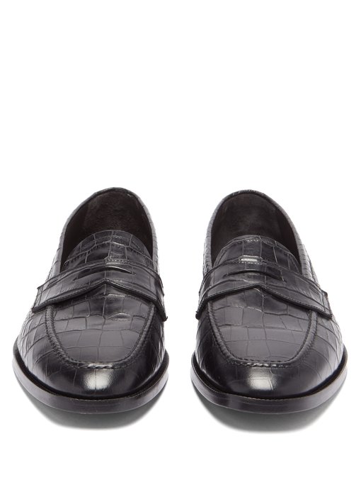 Crocodile-effect leather penny loafers 