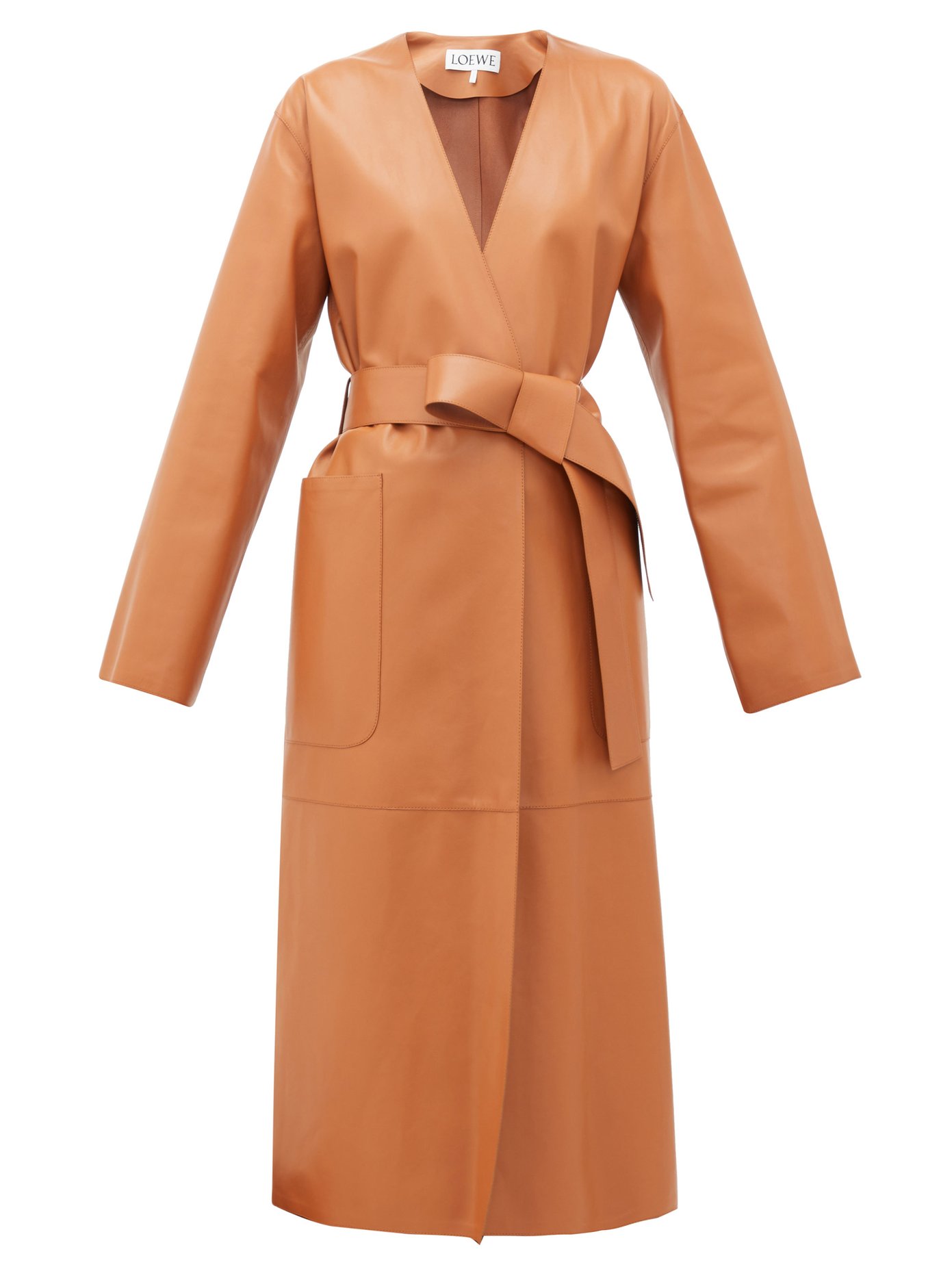 Collarless belted leather coat | Loewe 
