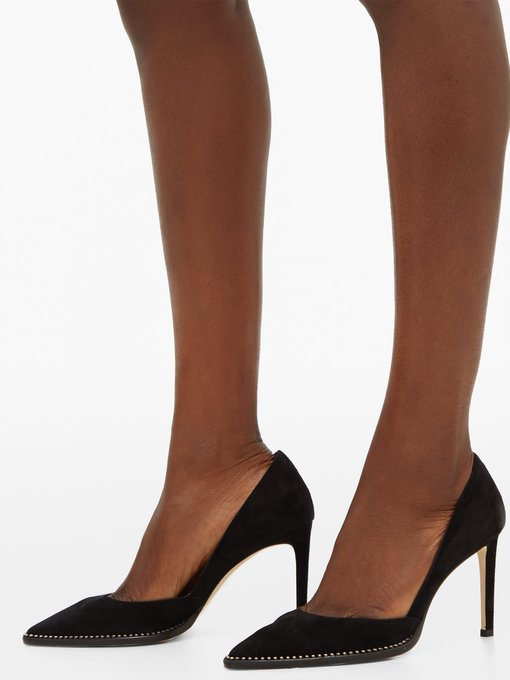 Babette 85 crystal-trimmed suede pumps 