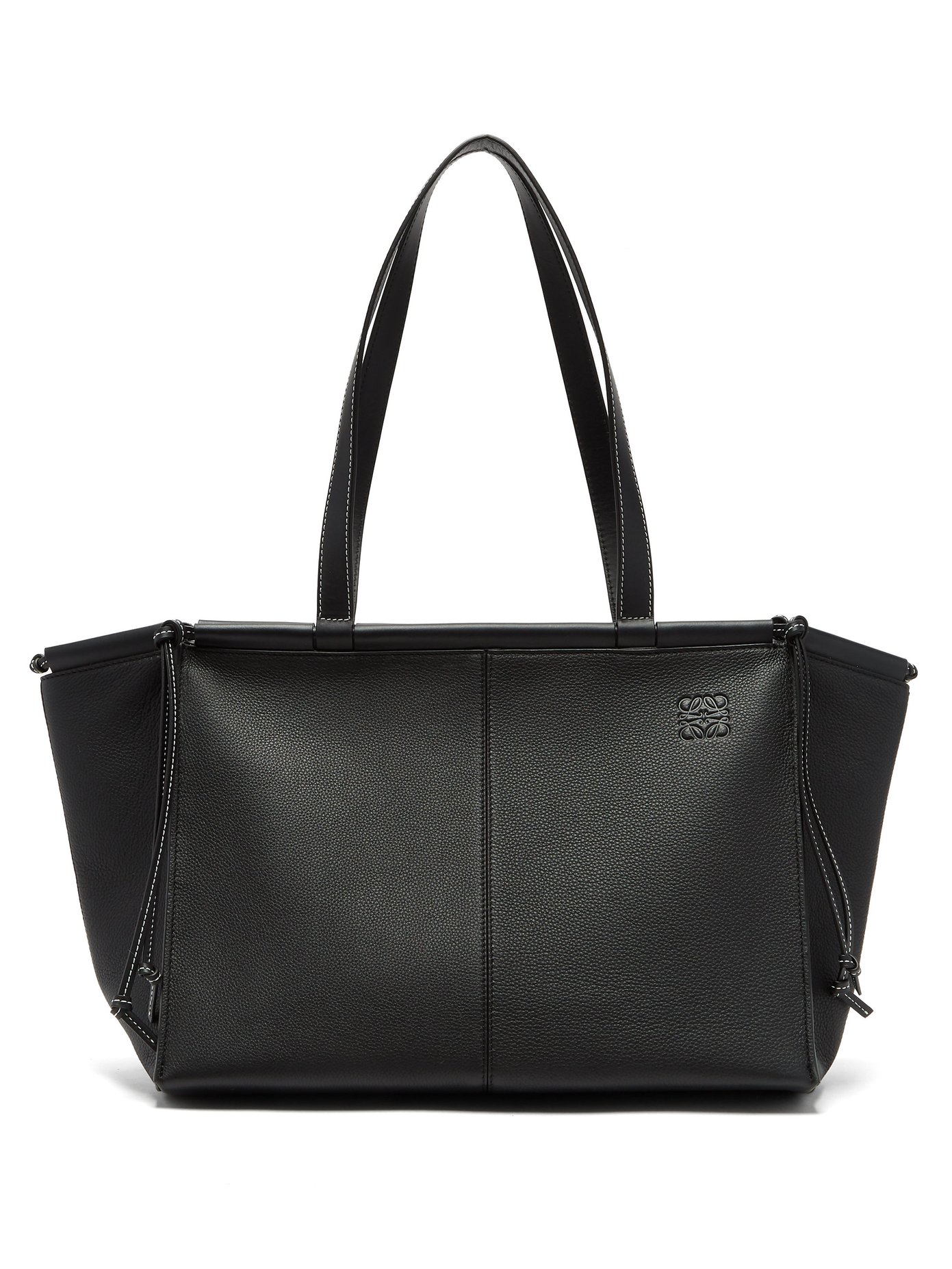 large black leather tote bag