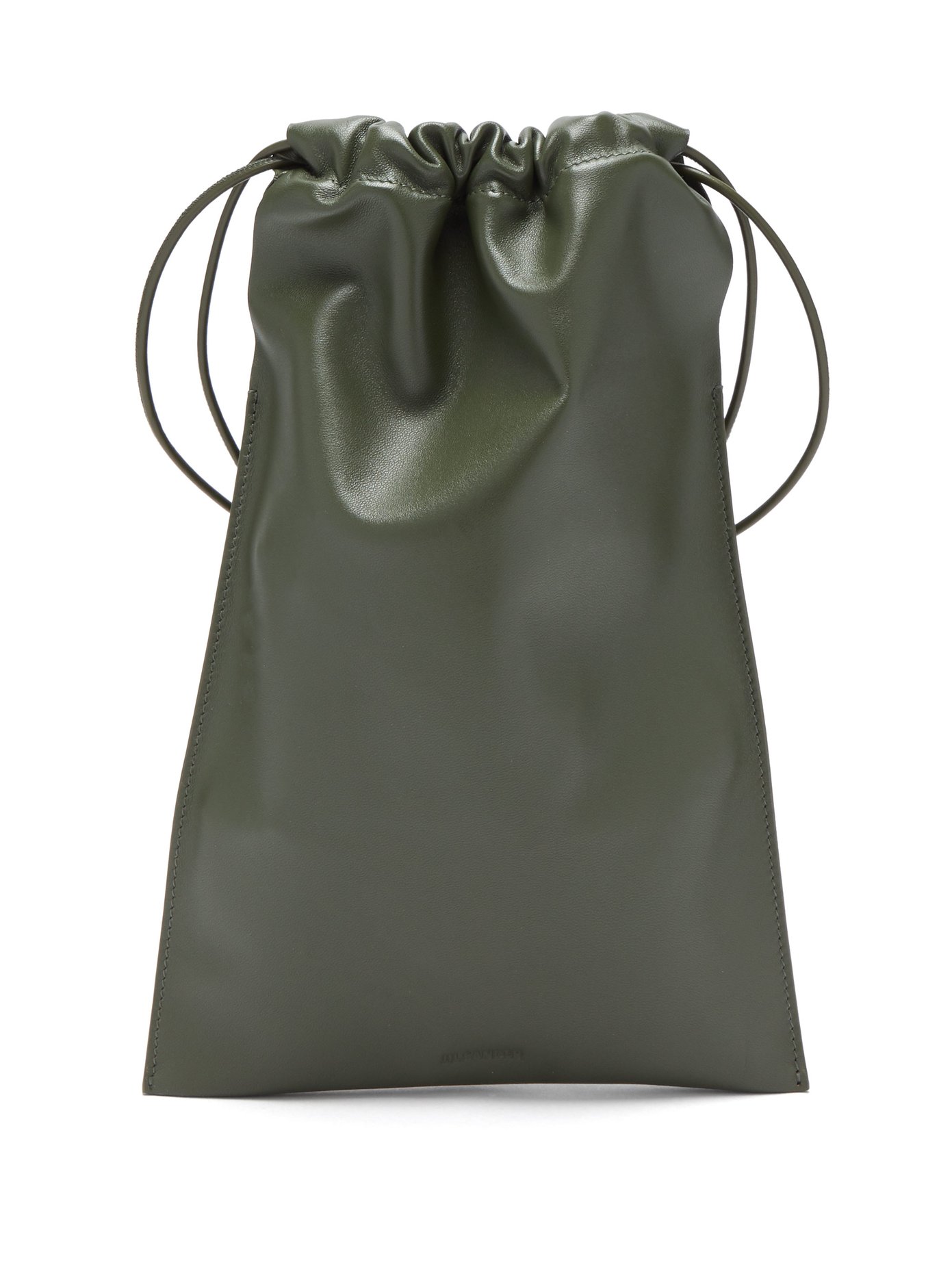 Jil Sander Xs Flat Drawstring Smooth Leather Bag In Khaki | ModeSens