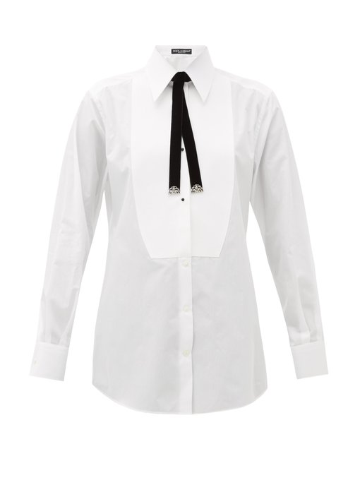 Bolo-tie cotton tuxedo shirt | Dolce 