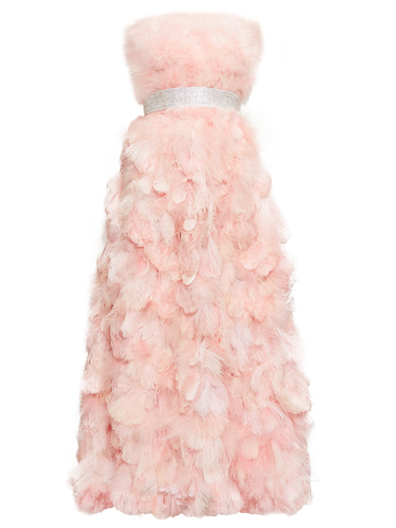 feather-embellished silk-organza gown 