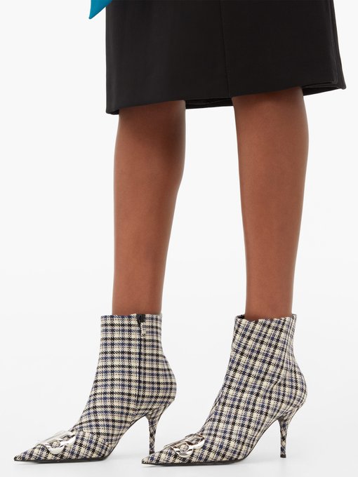 Logo-embellished checked ankle boots 