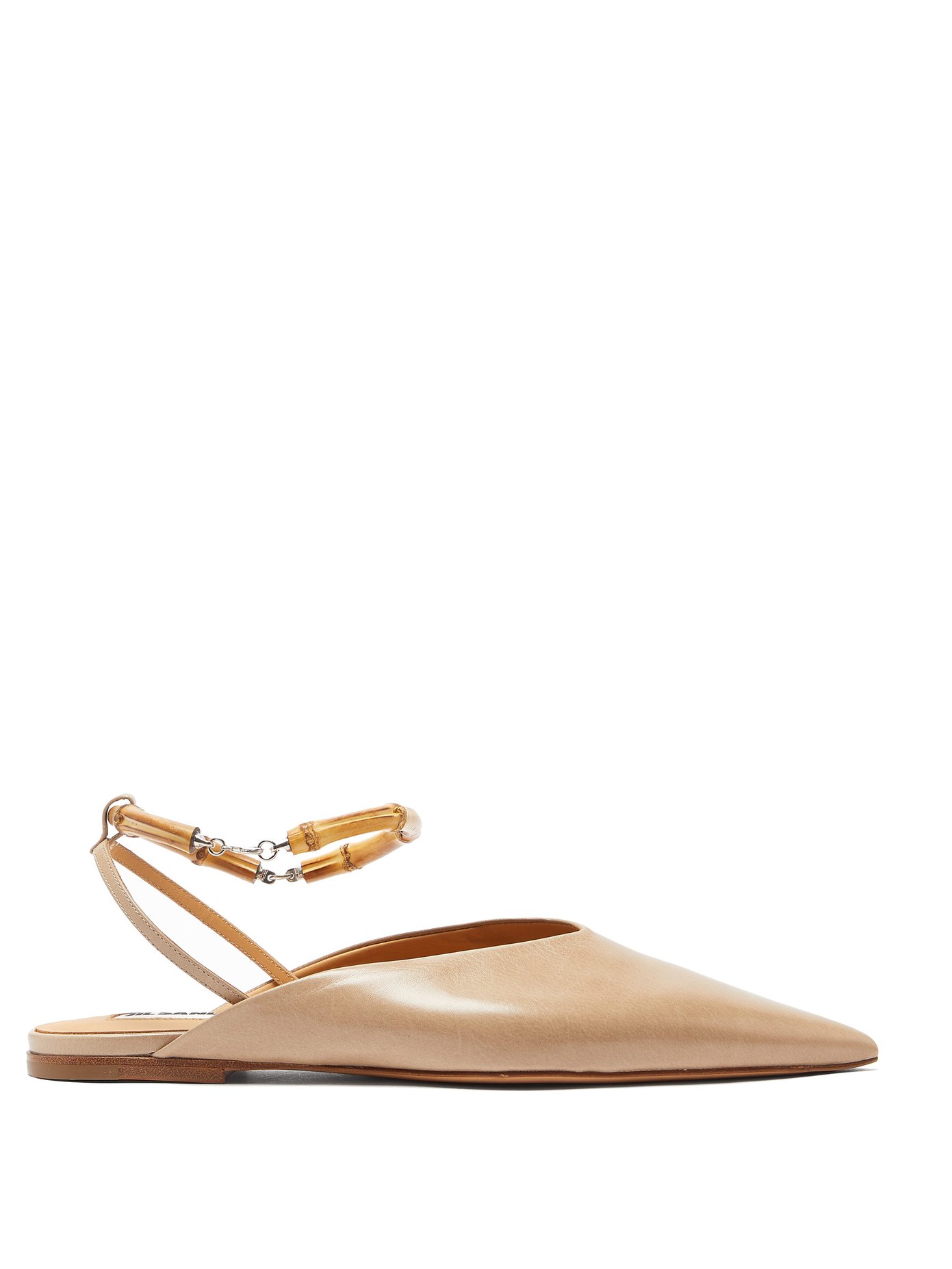 Bamboo-strap slingback leather flats 