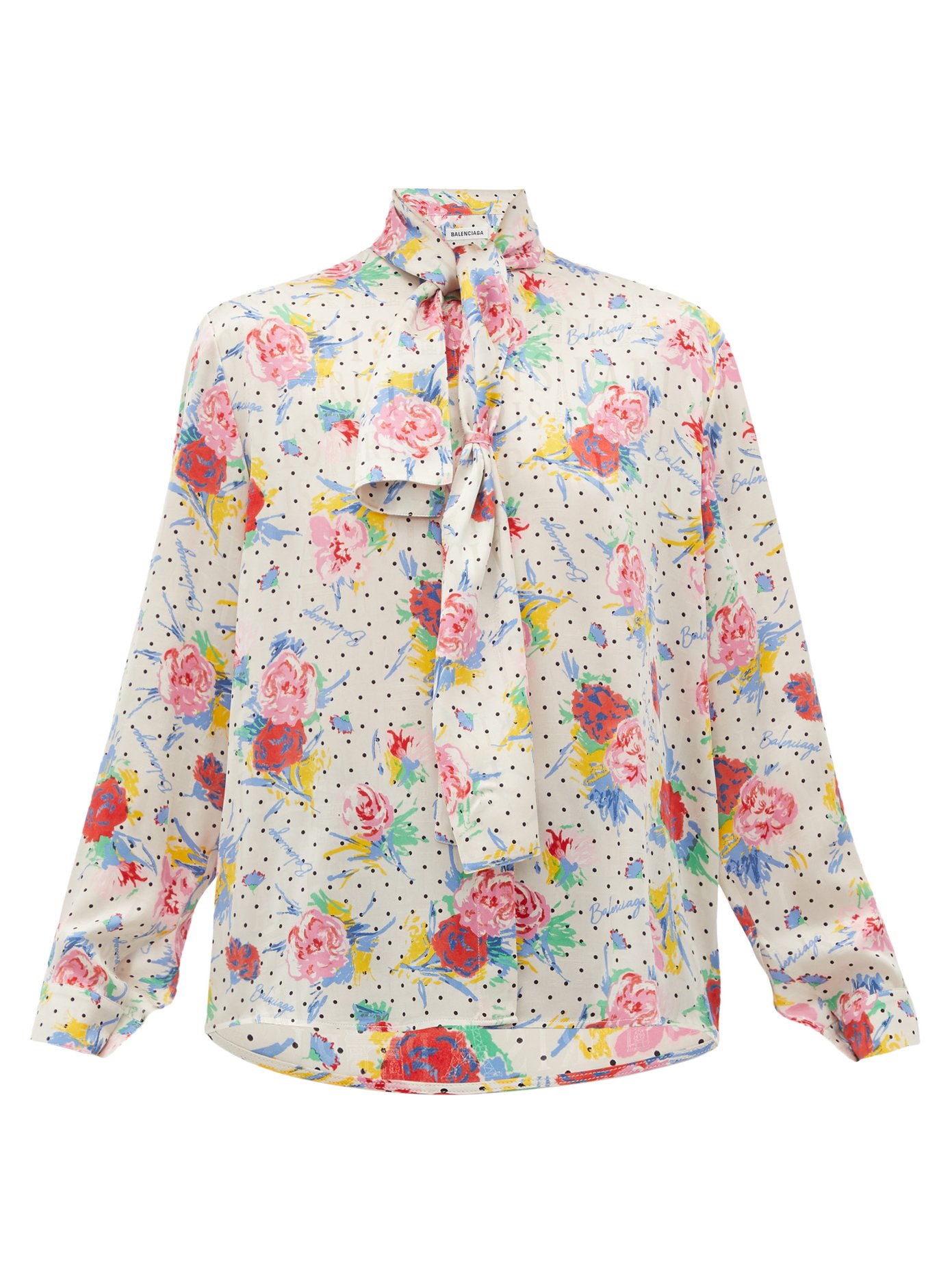 Pussy-bow floral-print silk-crepe 