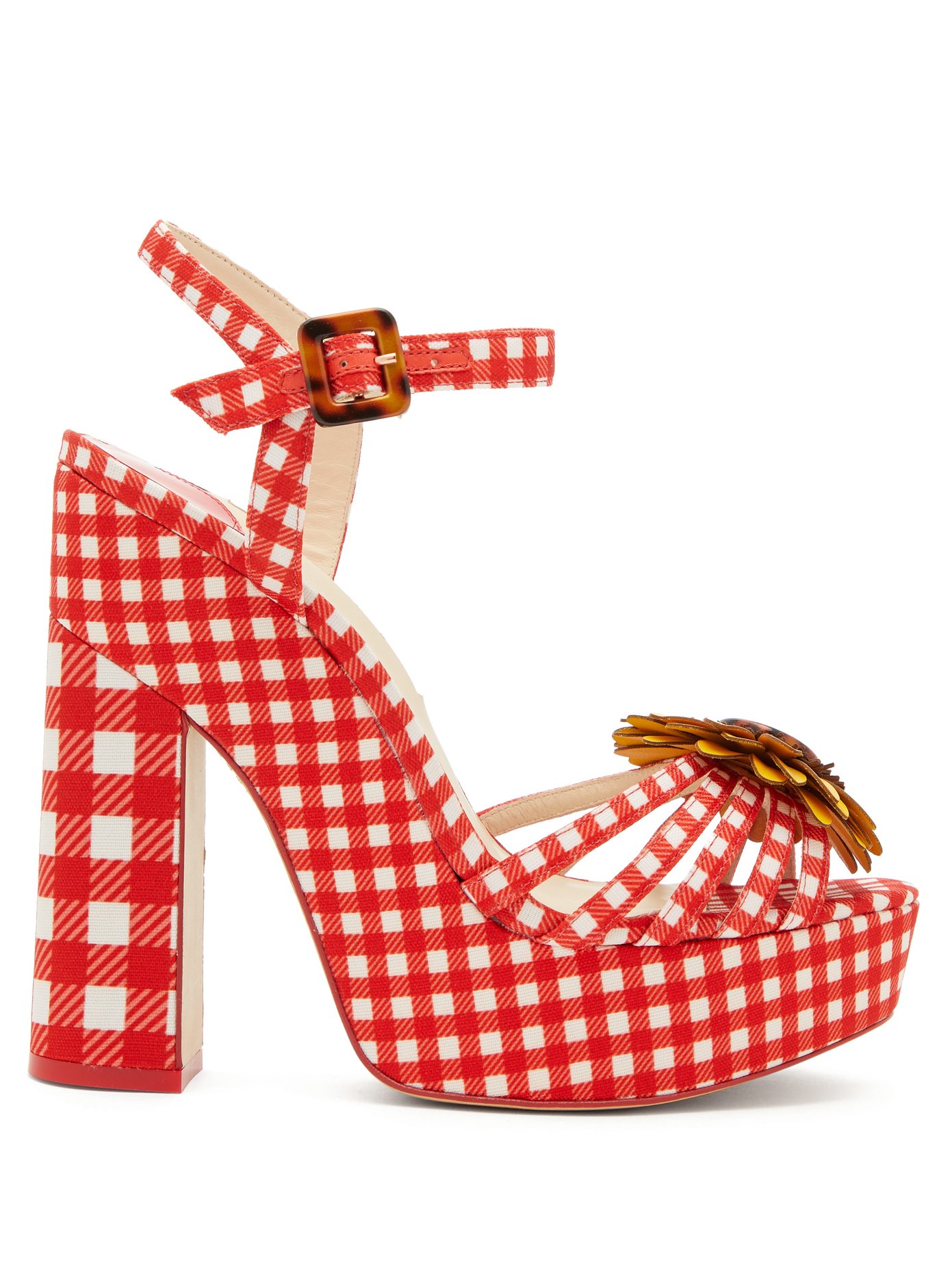 red gingham sandals