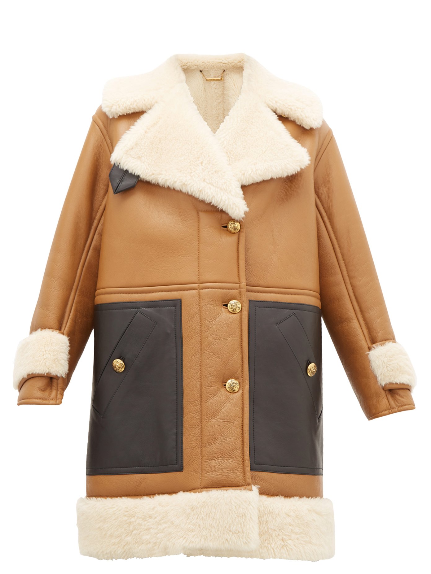 Shearling leather-panelled coat 