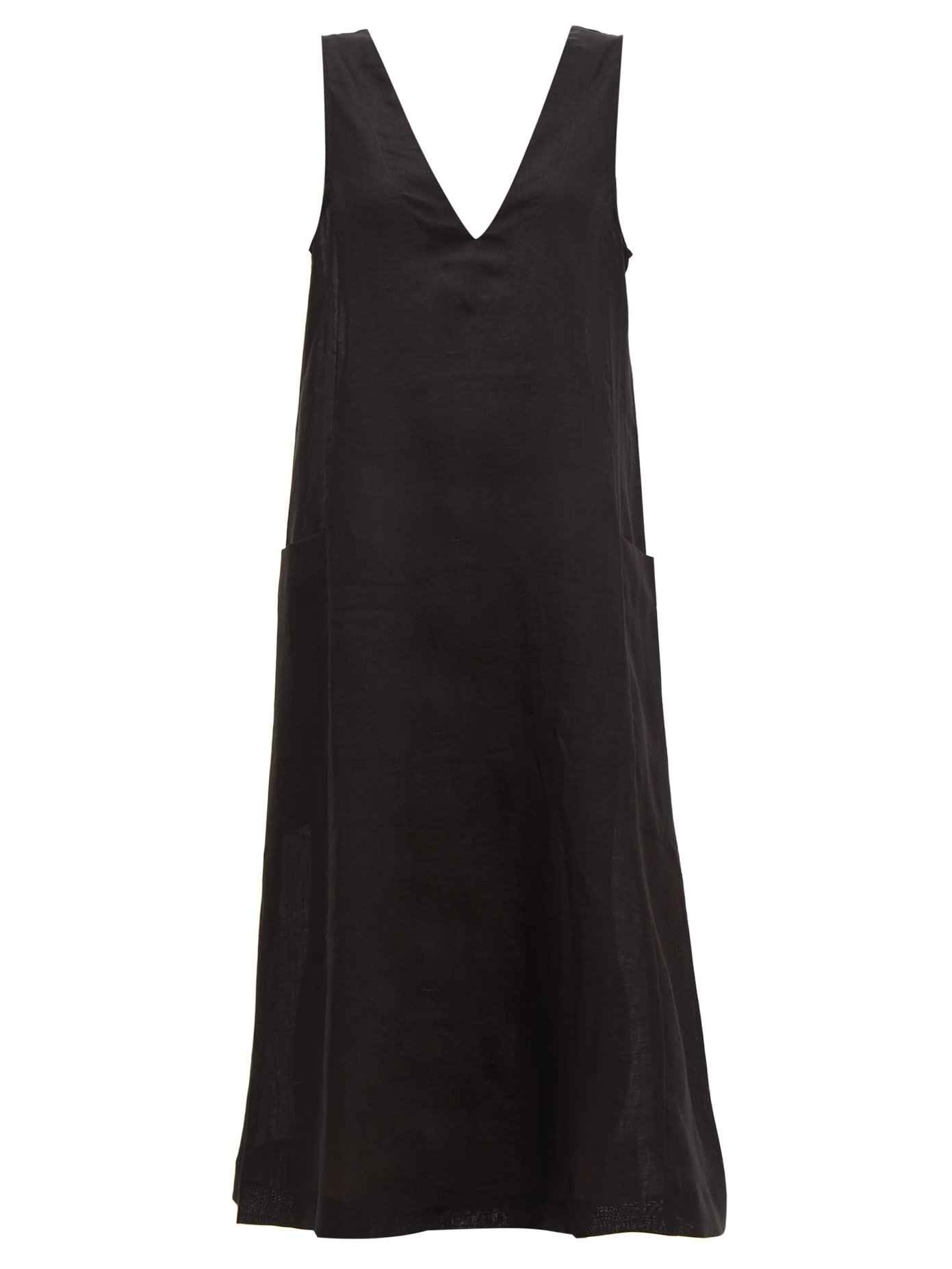 black midi linen dress