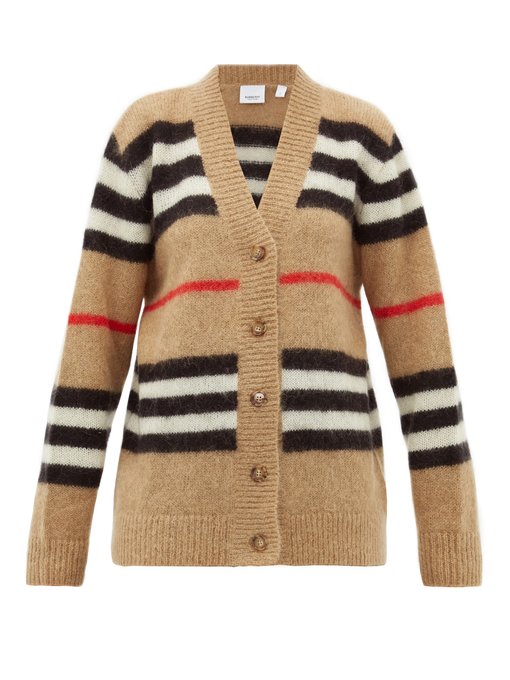 burberry striped logo intarsia mohair wool blend sweater