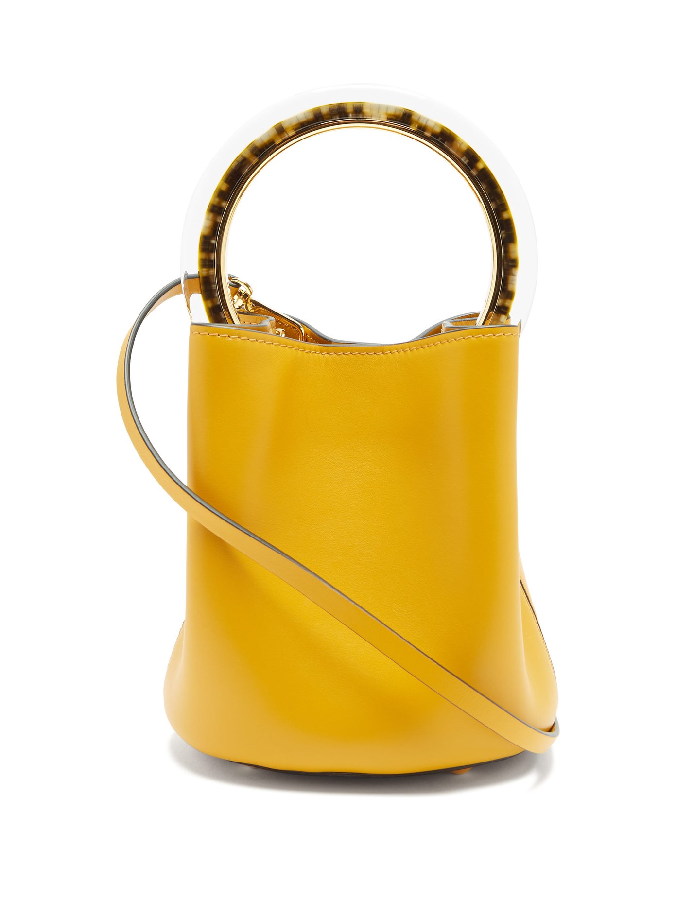 yellow leather bucket bag