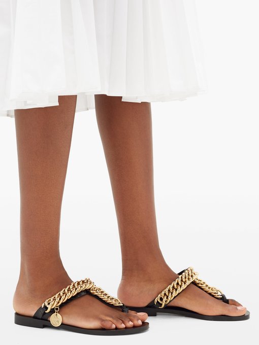 Chain-embellished leather sandals 