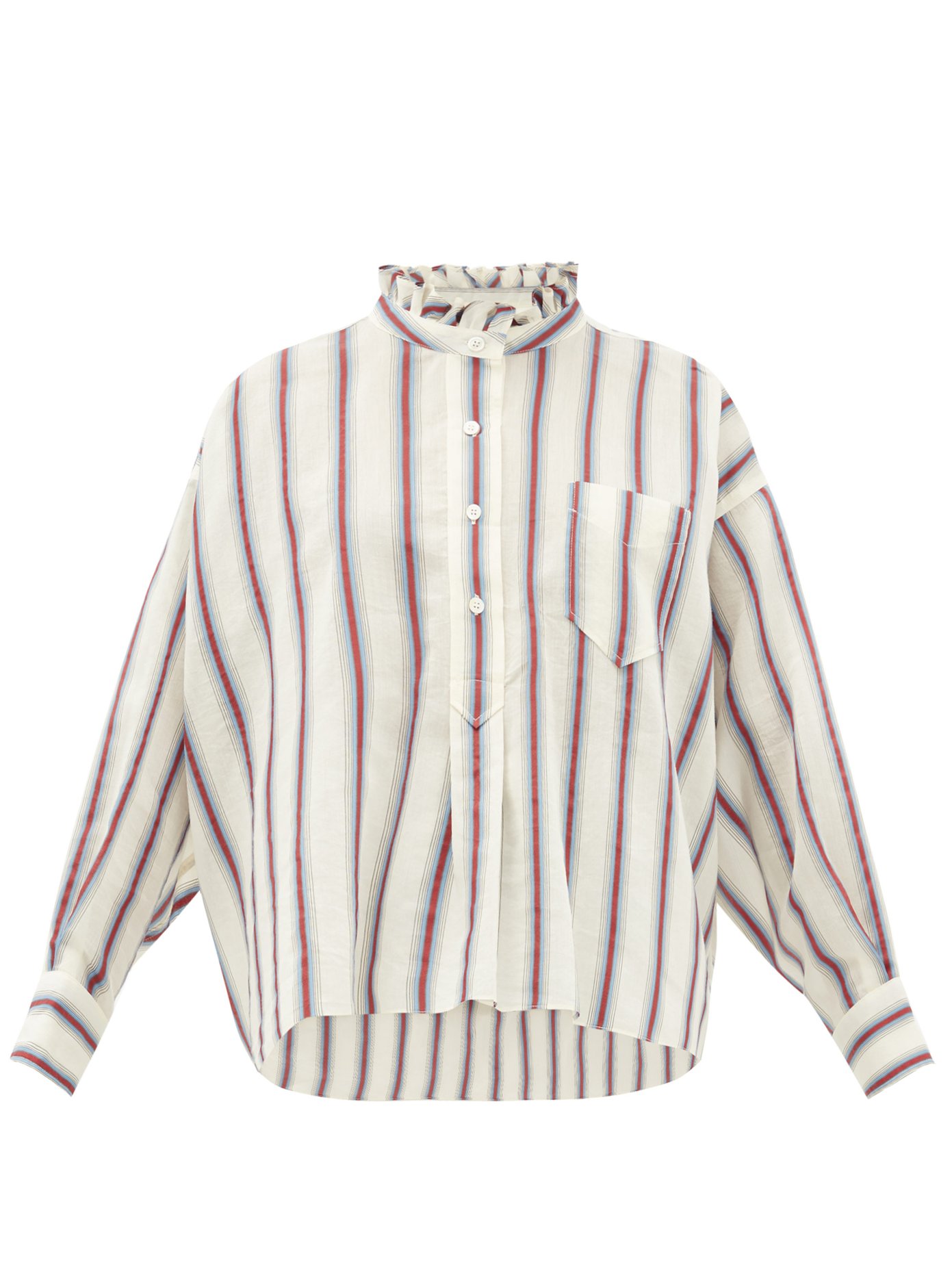 bekræft venligst sjækel Far Shop Isabel Marant Étoile Olena Striped Ruffle-neck Cotton-blend Shirt In  Ivory Multi