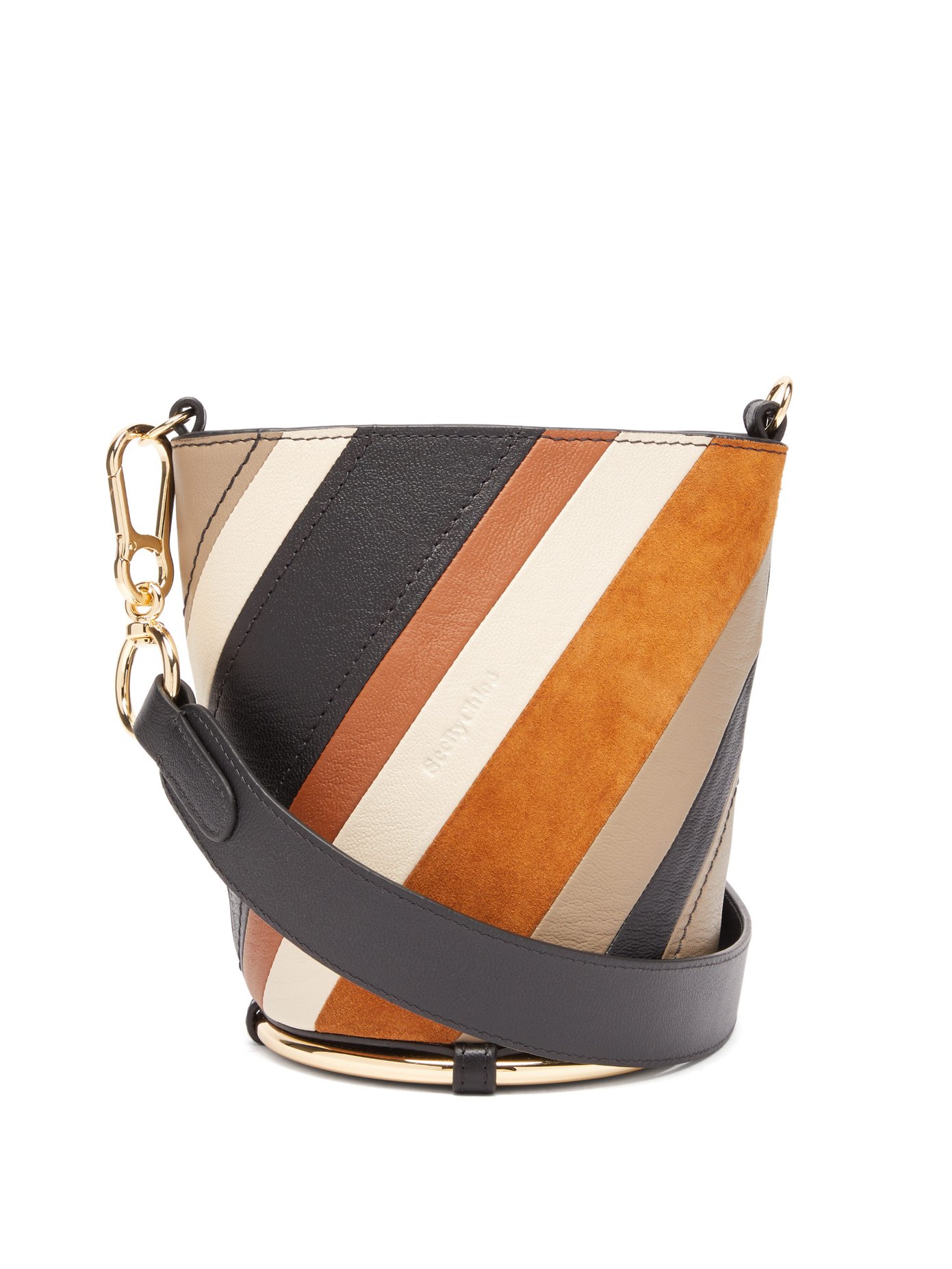 striped bucket bag