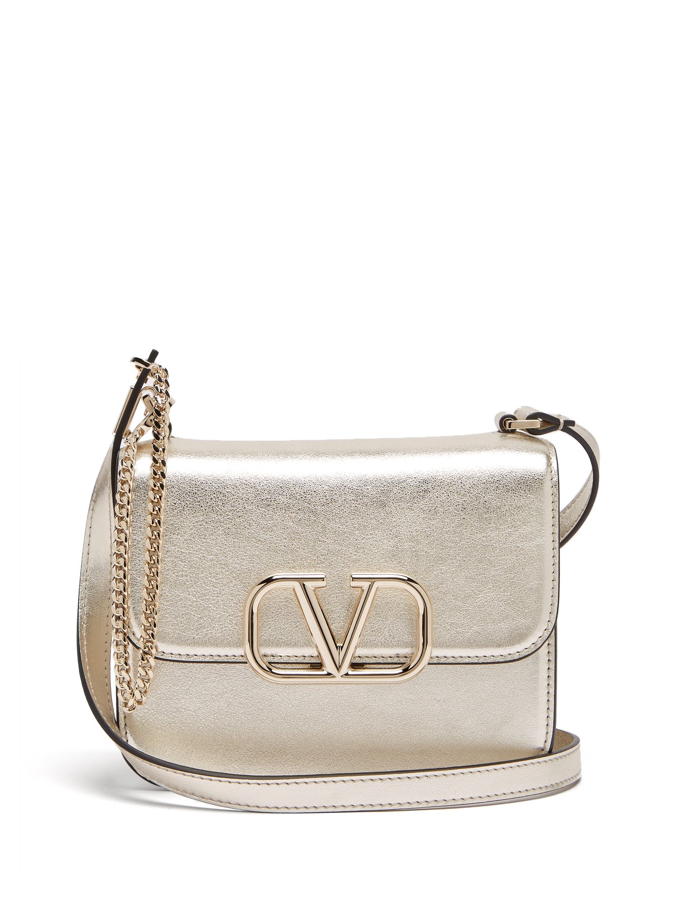 Valentino Garavani V-sling Small Metallic-leather Shoulder Bag In Gold ModeSens